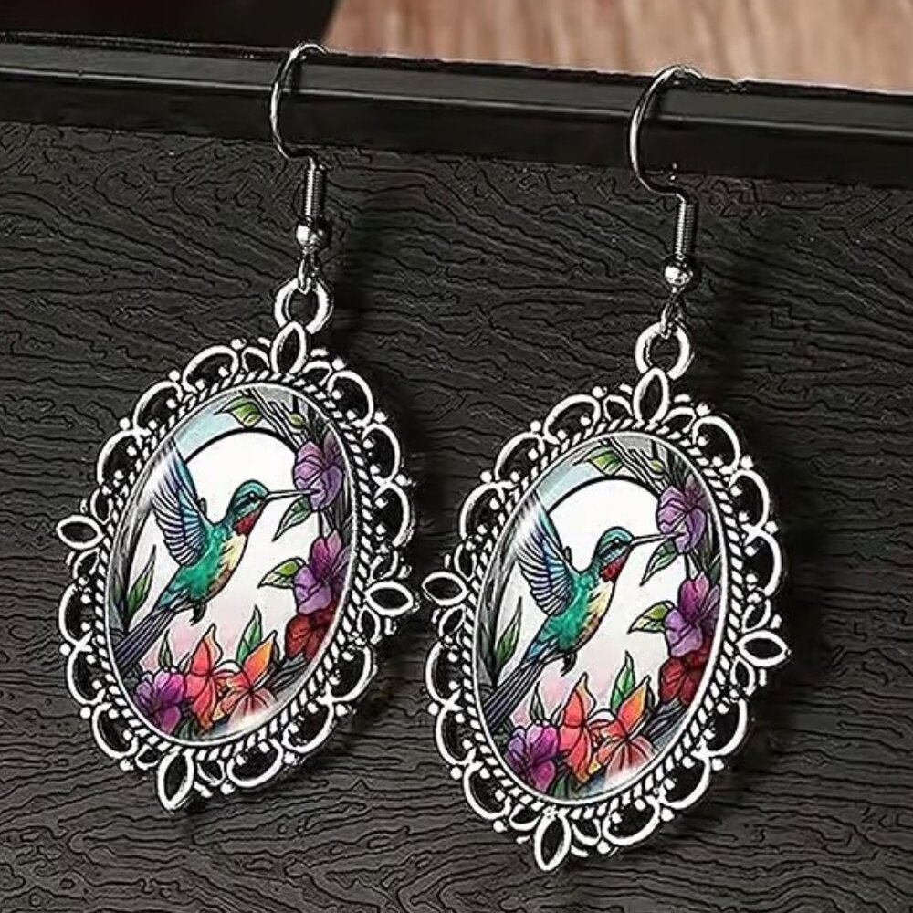 Silver HUMMINGBIRD Dangle Earrings